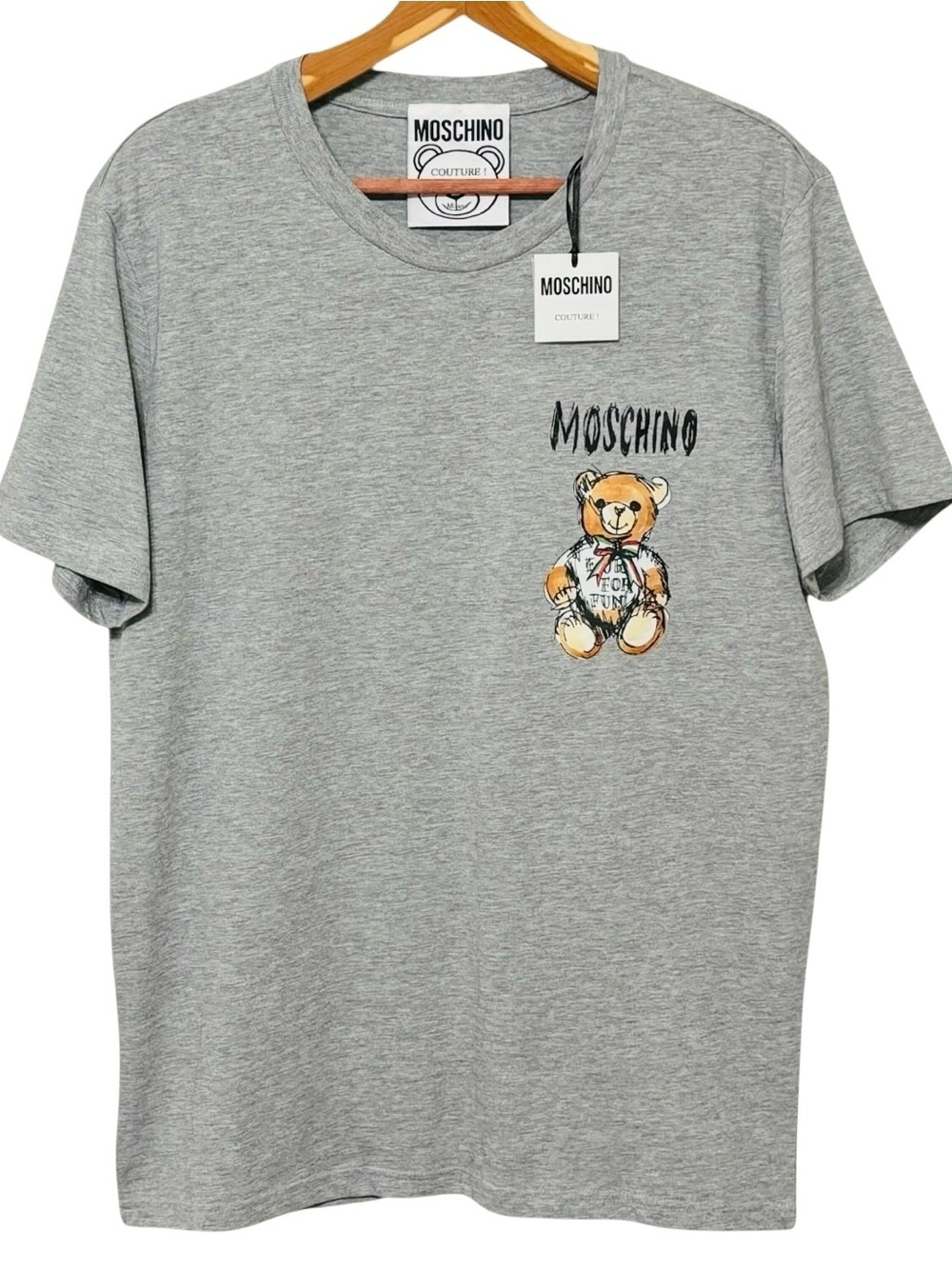 Moschino Couture NWT Gray Teddy Bear Logo Graphic T Shirt Mens Size M / IT 50